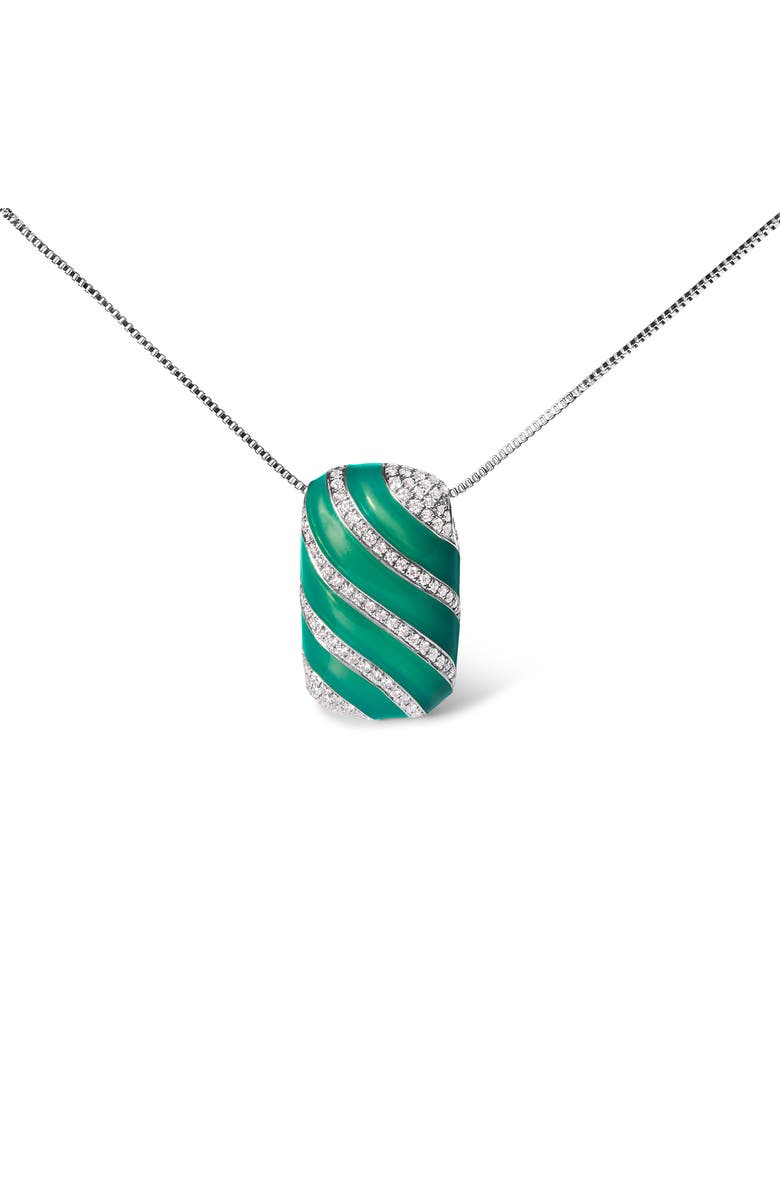 Haus of Brilliance Silver Turquoise Enamel and 1/2 Cttw Diamond Block Pendant Necklace, Main, color, White
