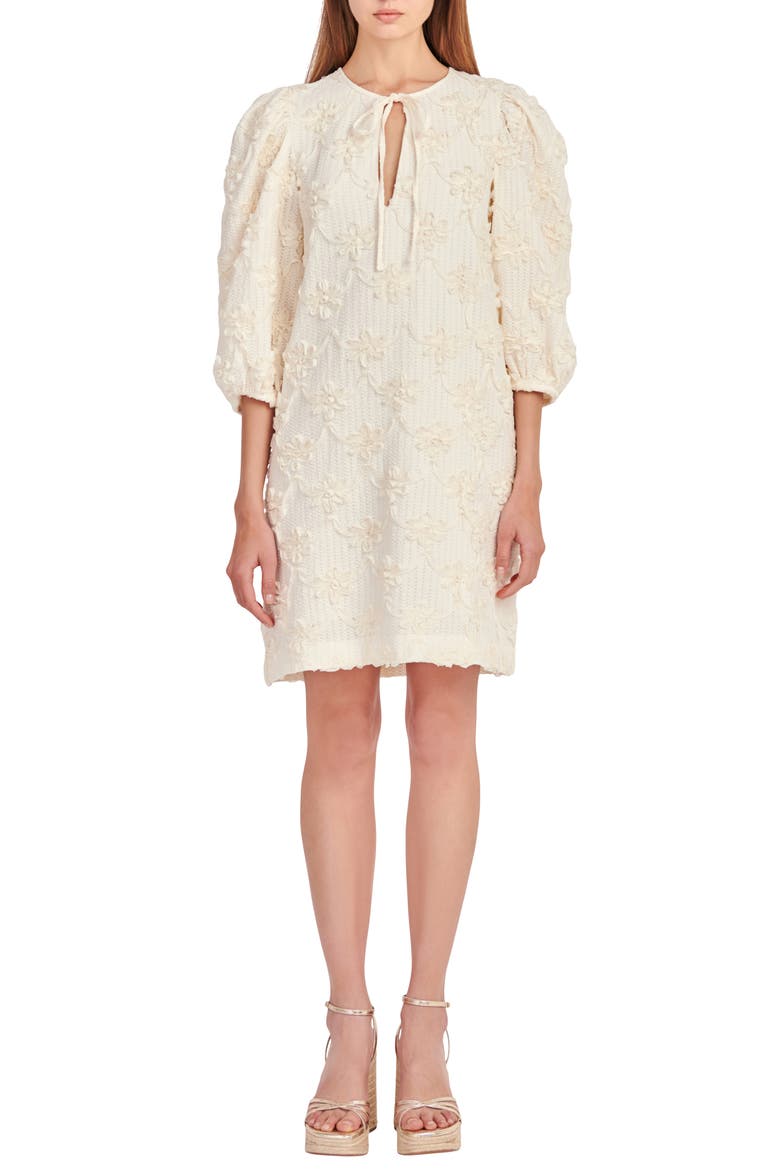 Ribbon Embroidery Tie Neck Dress, Main, color, IVORY