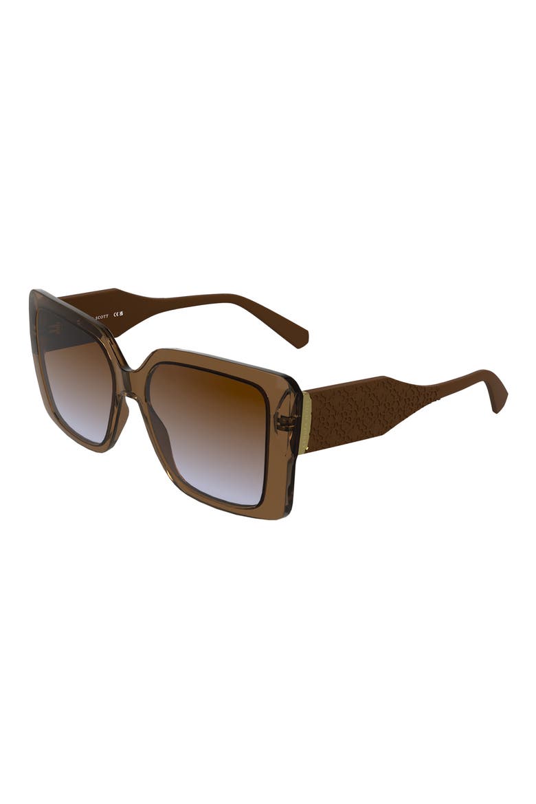 Amber Filigree 56mm Gradient Rectangular Sunglasses, Alternate, color, CARAMEL