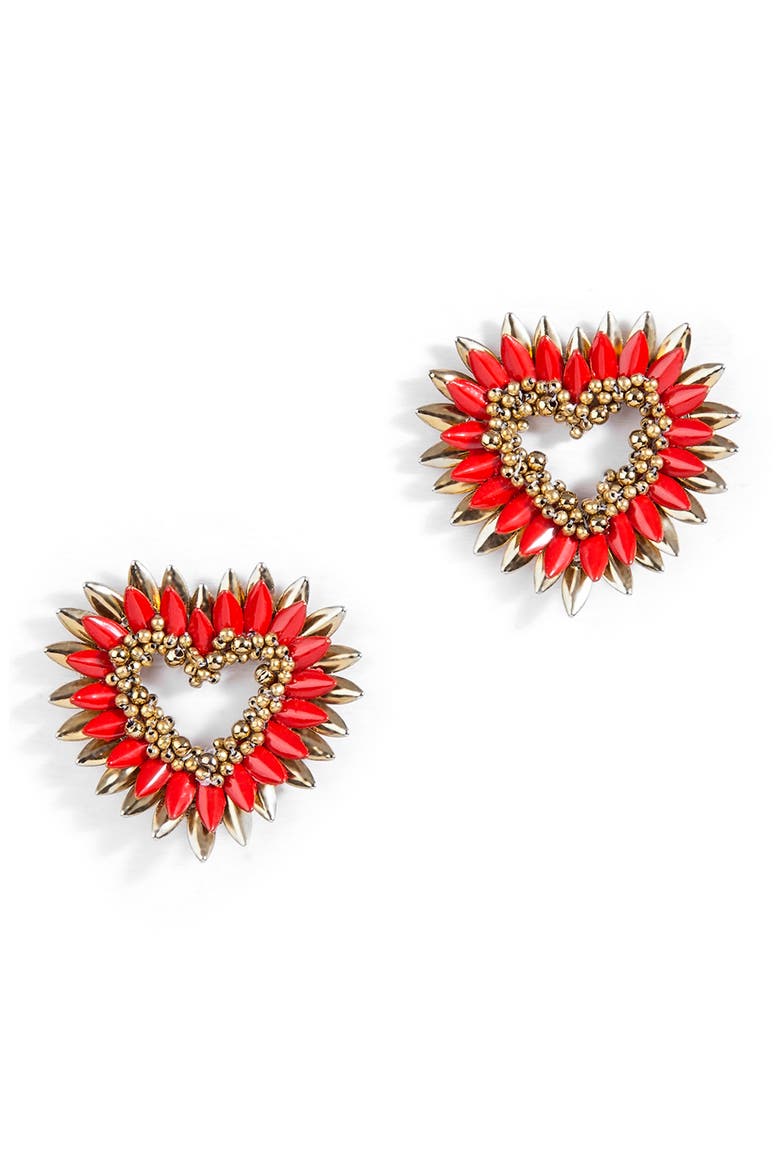 Emerson Fringe Heart Earrings, Main, color, RED