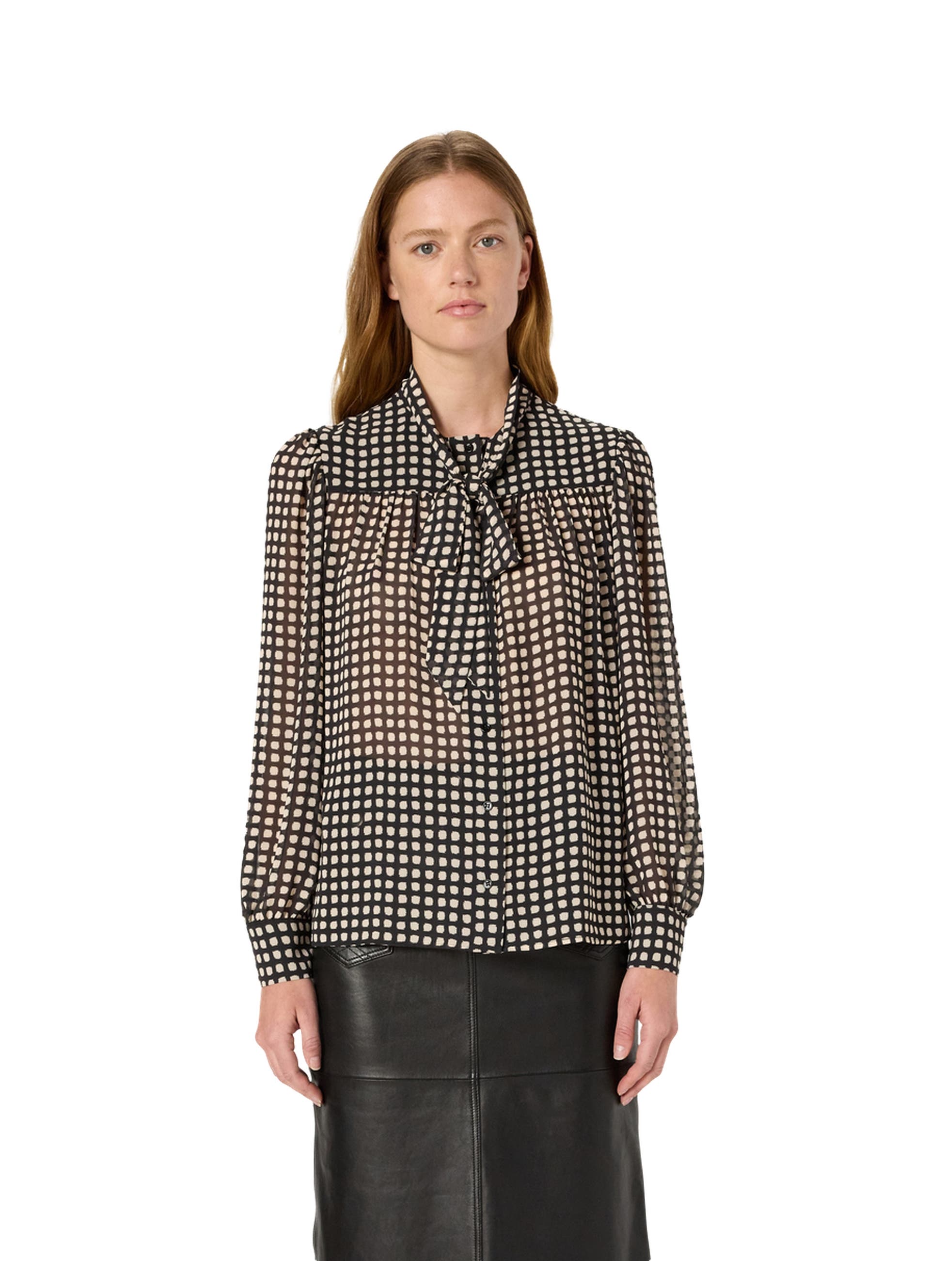 Alisha Sheer Tie Neck Printed Blouse
