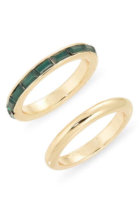 Set of 2 Baguette Cut Cubic Zirconia Rings