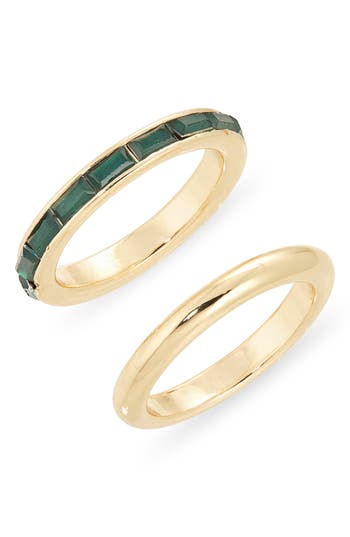 Nordstrom Rack Set Of 2 Baguette Cut Cubic Zirconia Rings In Gold