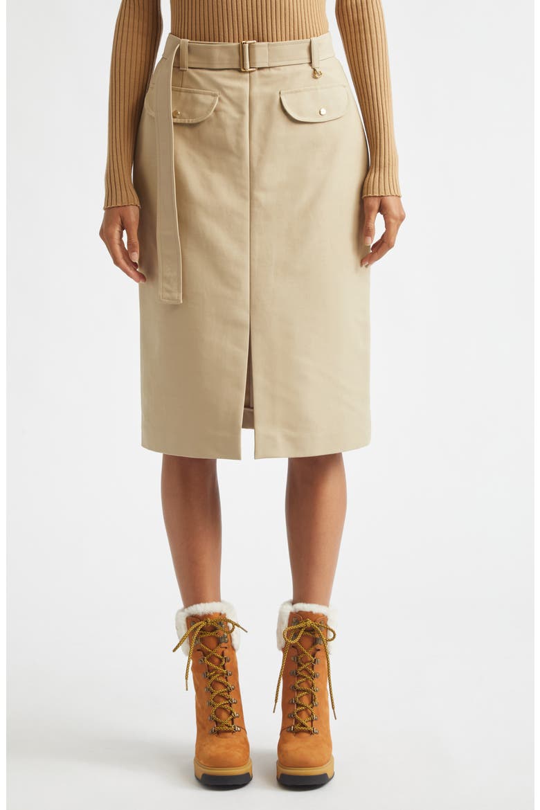 Belted Cotton Skirt, Main, color, BEIGE