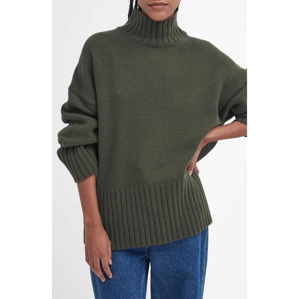 Barbour Serena Cotton & Wool Blend Turtleneck Sweater In Green