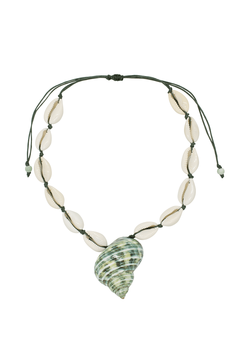 Cowrie Shell Choker With Seashell Pendant, Main, color, Green