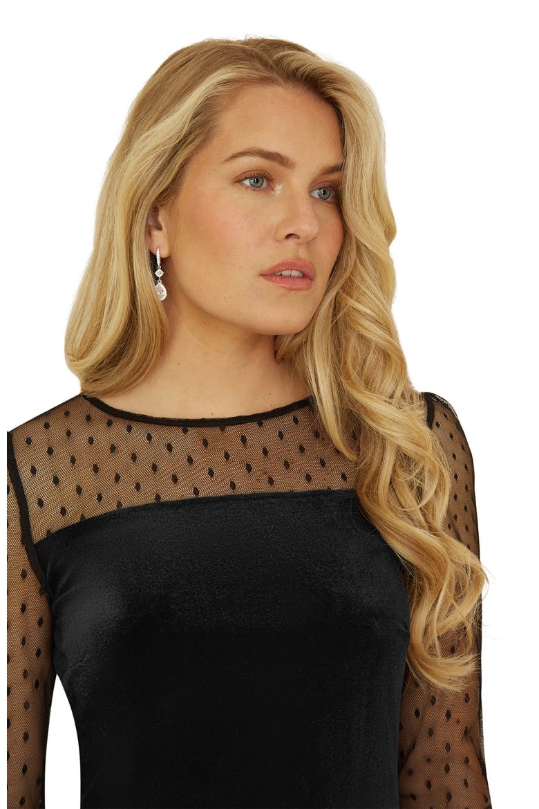 Velvet Sheer Sleeved Mini Dress, Alternate, color, Black