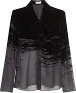 GRACE LING Glitch Devoré Velvet & Sheer Chiffon Button-Up Shirt