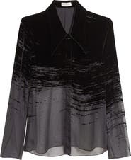 GRACE LING Glitch Devoré Velvet & Sheer Chiffon Button-Up Shirt