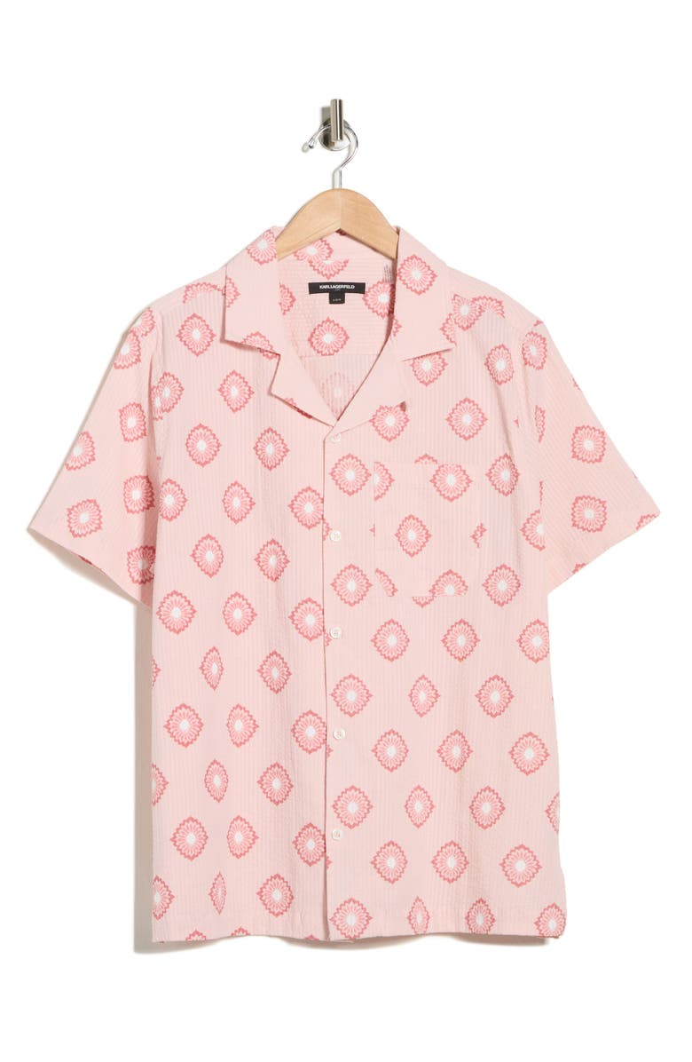 KARL LAGERFELD PARIS Geometric Bloom Camp Shirt, Alternate, color, Pink