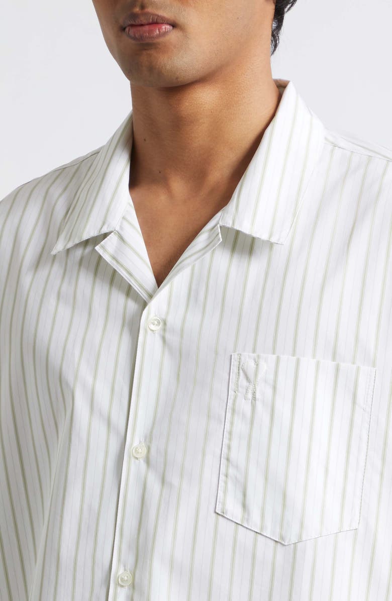 AMI PARIS Ami de Coeur Stripe Boxy Camp Shirt, Alternate, color, Blanc/ Matcha