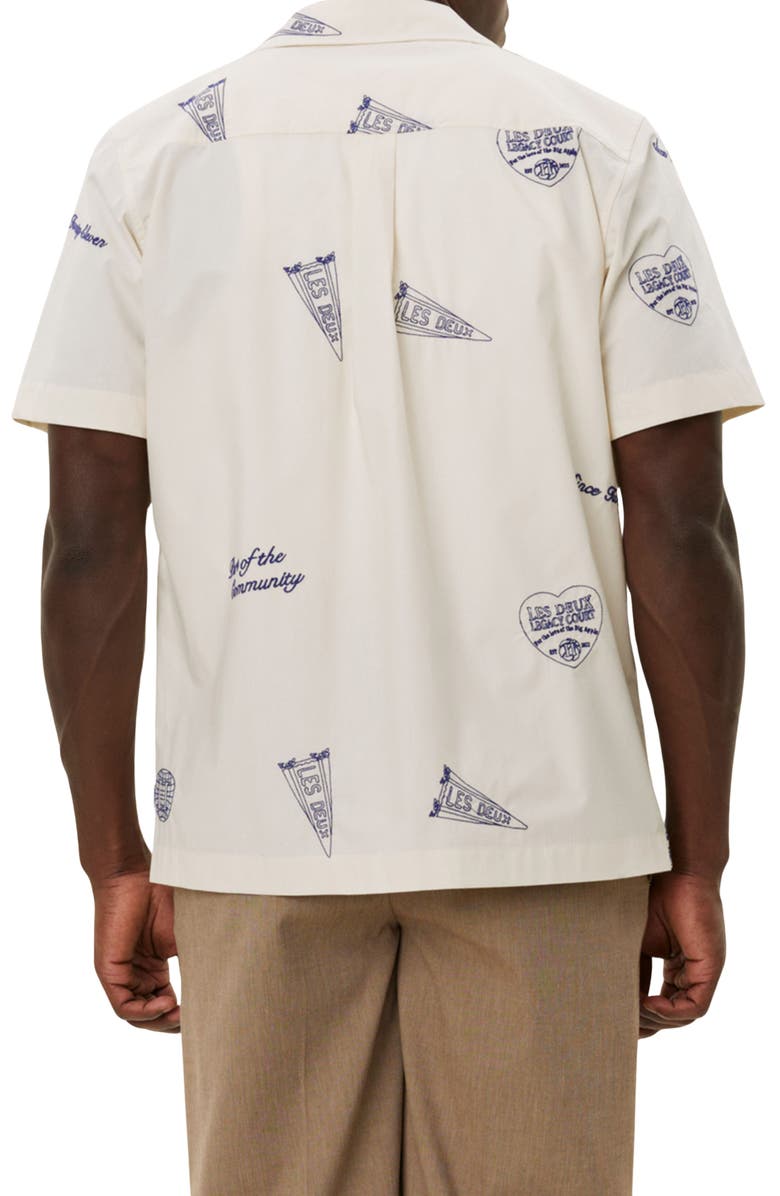 Les Deux Hendrix Logo Organic Cotton Camp Shirt, Alternate, color, Ivory/Blueprint