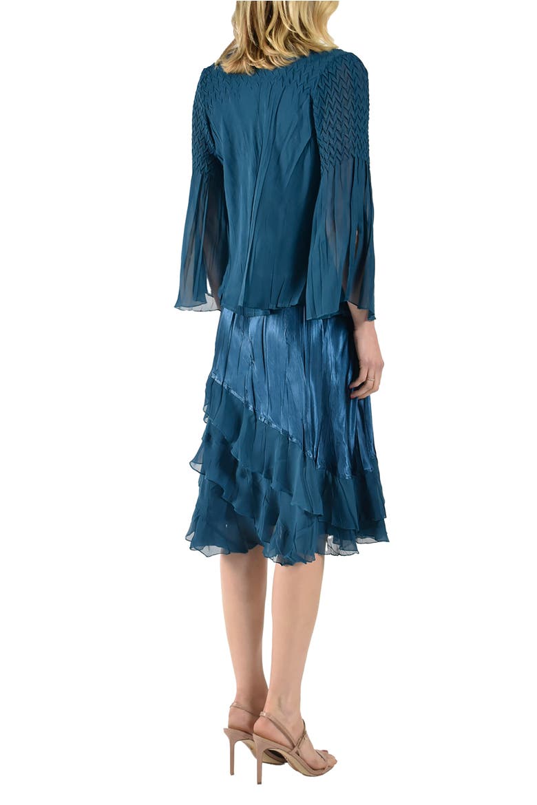 Wide Sleeve Charmeuse & Chiffon Tiered Dress with Jacket, Alternate, color, Mediterranean