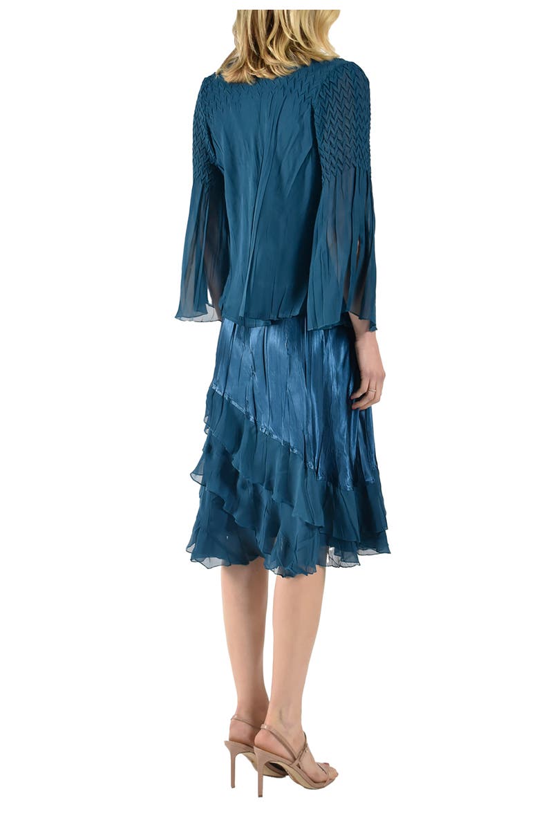 Komarov Wide Sleeve Charmeuse & Chiffon Tiered Dress with Jacket, Alternate, color, Mediterranean