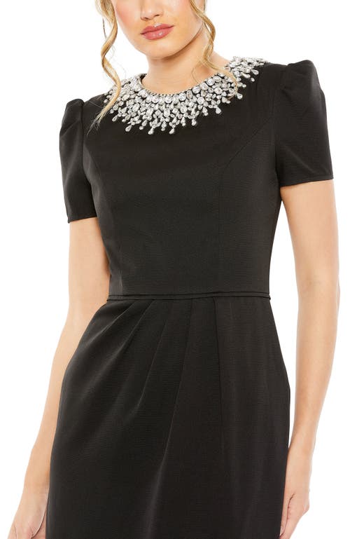 Mac Duggal Hand Embellished Rhinestone Neckline Column Dress In Black