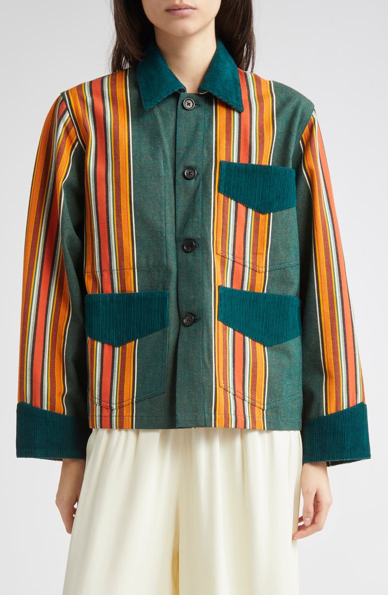 Bode Parakeet Stripe Craft Jacket, Main, color, Green Multi