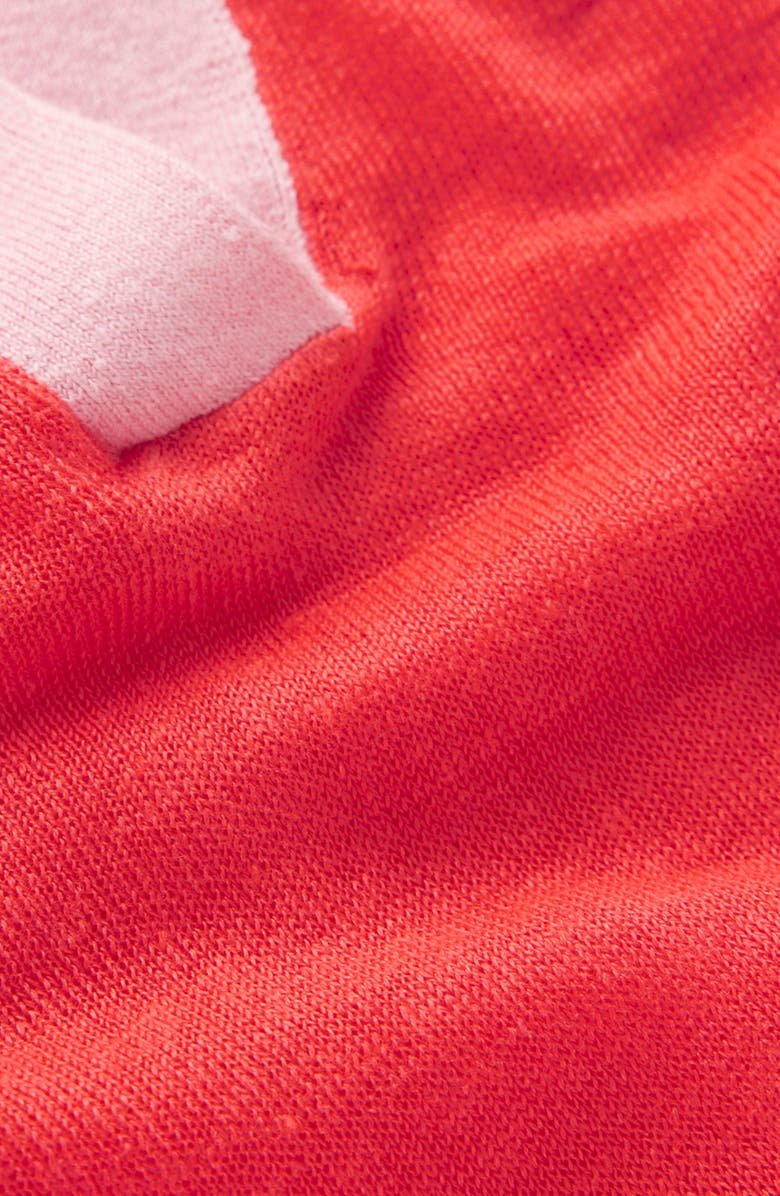 Boden Agnes Colorblock Johnny Collar Sweater, Alternate, color, Sunkissed Coral/ Orchid Smoke