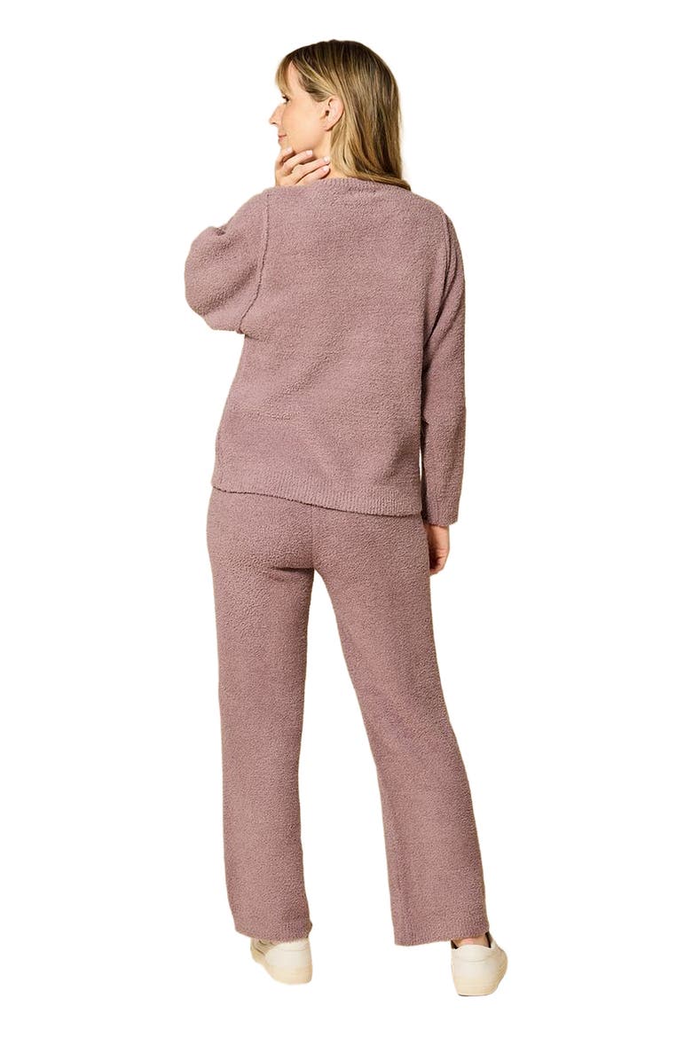 Solid Marshmallow Reverse Seam Crew Neck Lounge Set with Bracelet Sleeve, Alternate, color, Driftwood