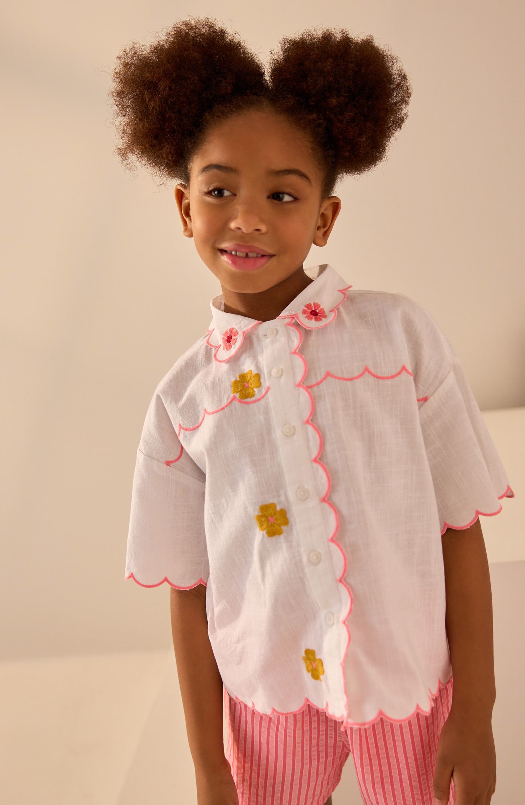 NEXT Kids' Embroidered Short Sleeve Cotton Button-Up Shirt