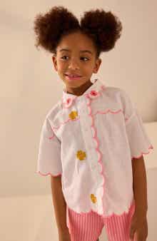 NEXT Kids' Embroidered Short Sleeve Cotton Button-Up Shirt
