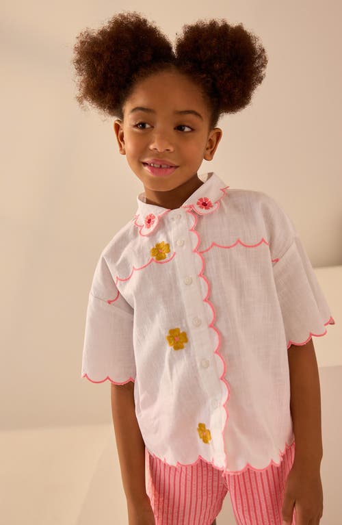 Next Kids' Embroidered Short Sleeve Cotton Button-up Shirt In White