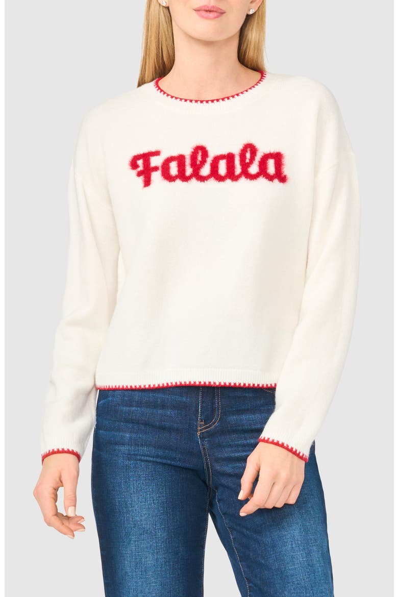 Falala Crew Neck Sweater, Main, color, ANTIQUE WHITE / GLAMOUR RED