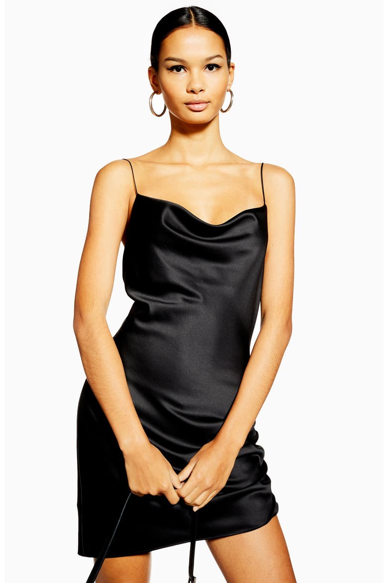 Ruched Satin Minidress, Alternate, color, BLACK