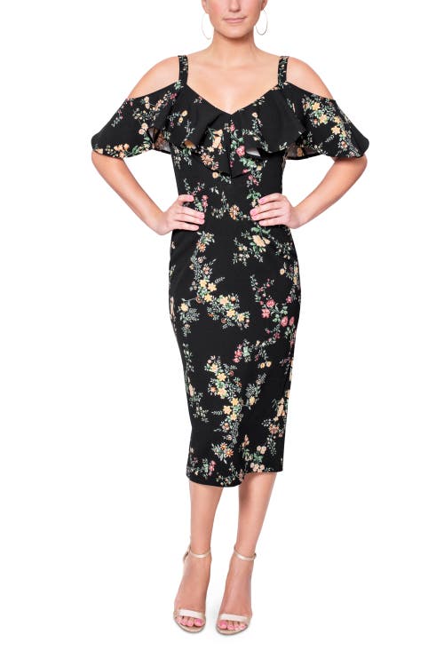 Rachel Rachel Roy Marcella Printed Off The Shoulder Ruffle Midi Dress In Black