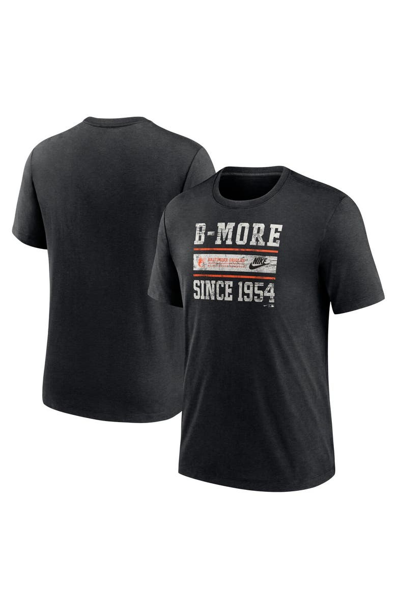 Nike Men's Nike Heather Black Baltimore Orioles Cooperstown Collection Local Stack Tri-Blend T-Shirt, Main, color, Heather Black