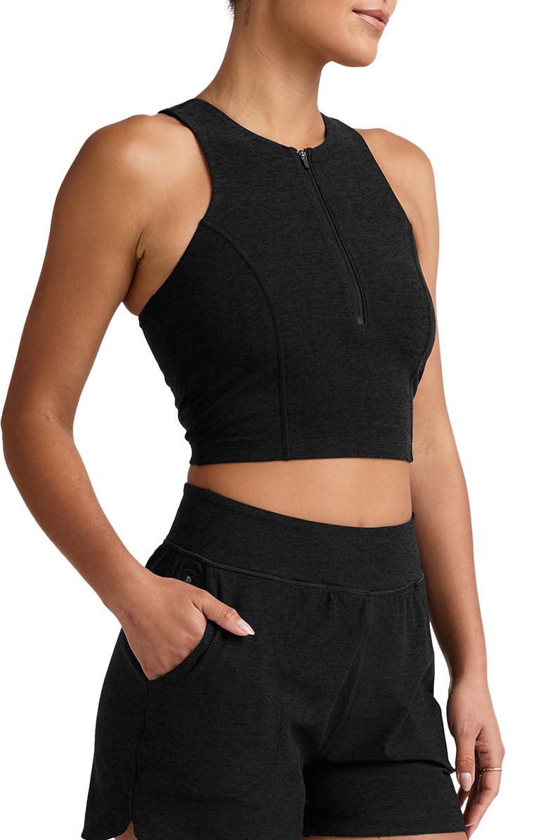 Beyond Yoga Space Dye Move Up Half Zip Tank, Alternate, color, Darkest Night