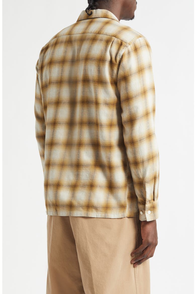 Open Collar Ombré Check Brushed Flannel Button-Up Shirt, Alternate, color, BROWN