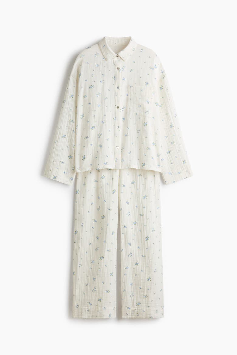 Cotton Muslin Pajamas, Alternate, color, Cream/floral