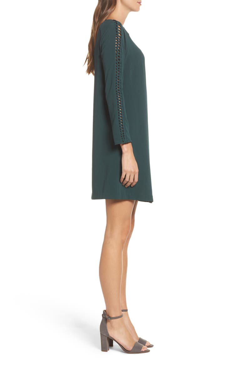 Shea Lace-Up Sleeve Shift Dress, Alternate, color, BOTTLE GREEN