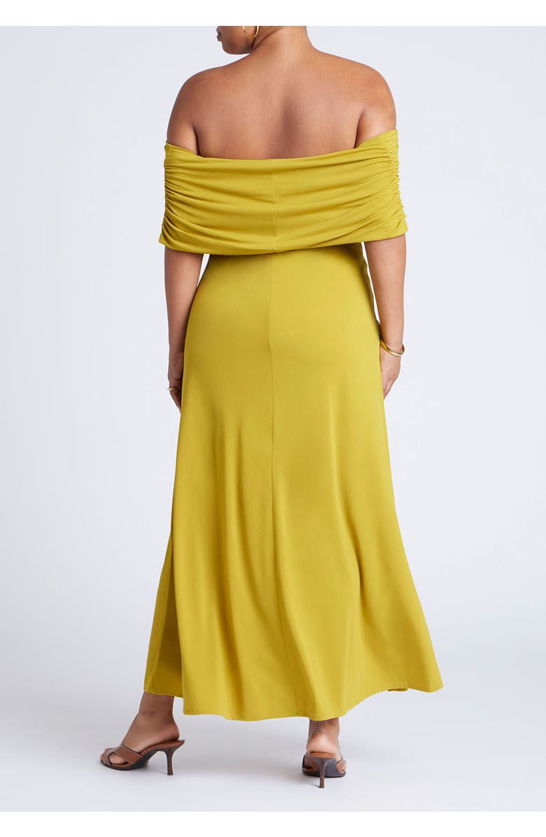 ELOQUII Off The Shoulder Maxi Dress, Alternate, color, Avocado Oil