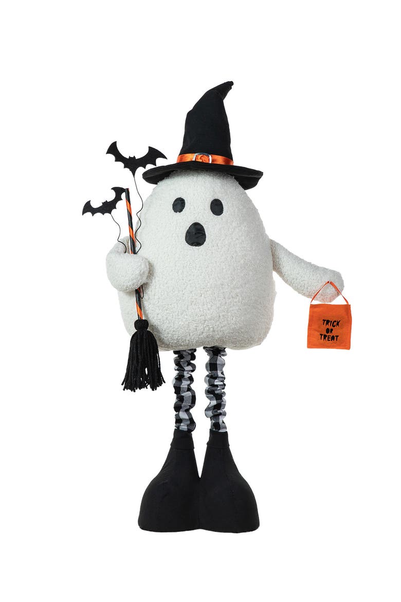 Lighted Halloween Fabric Standing Ghost With Telescoping Legs and Timer, Alternate, color, White