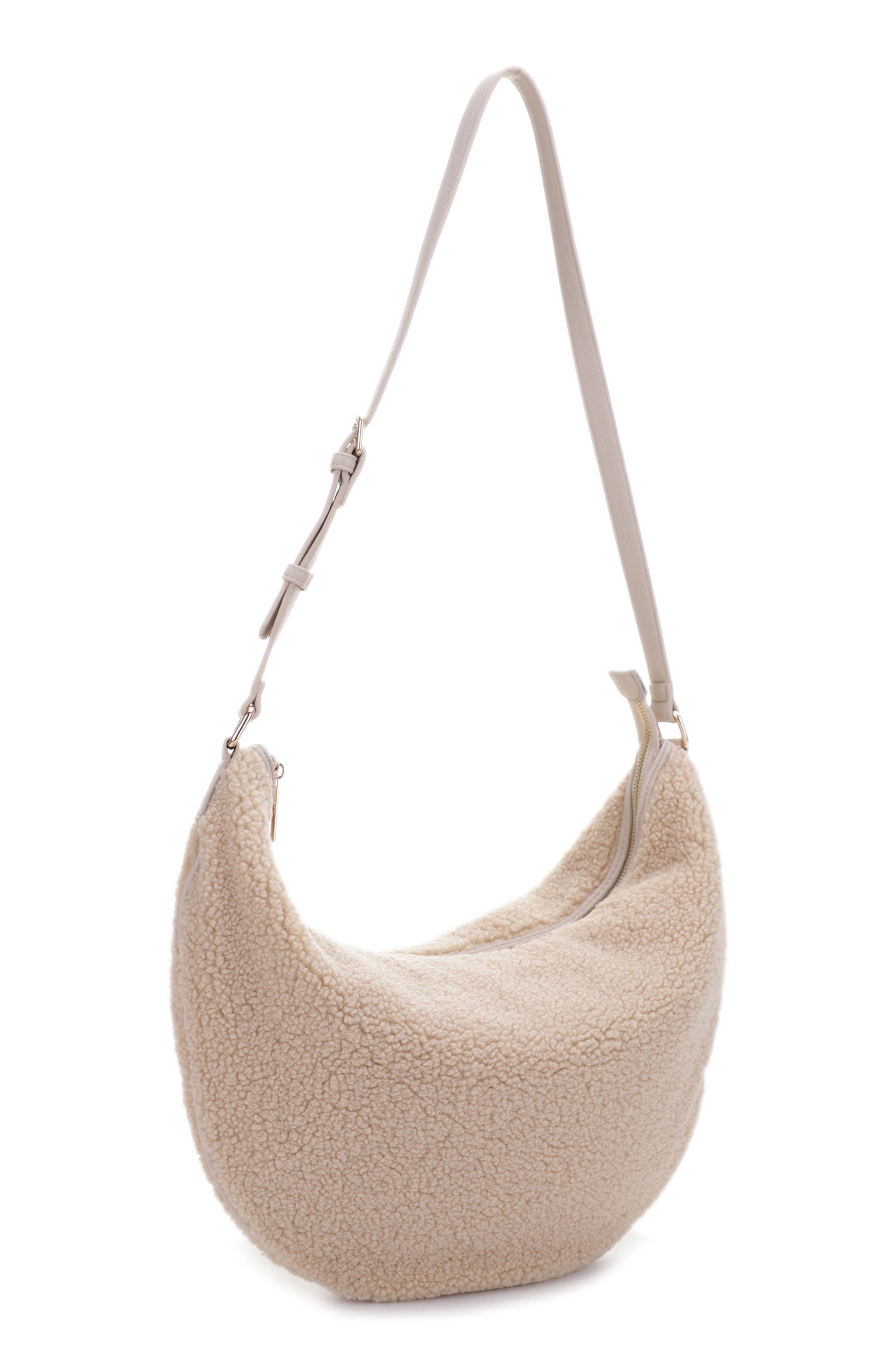 Mali + Lili Megan High Pile Fleece Crescent Bag, Alternate, color, Latte
