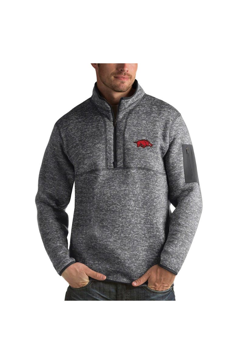 ANTIGUA Men's Antigua Charcoal Arkansas Razorbacks Fortune Half-Zip Sweatshirt, Alternate, color, 