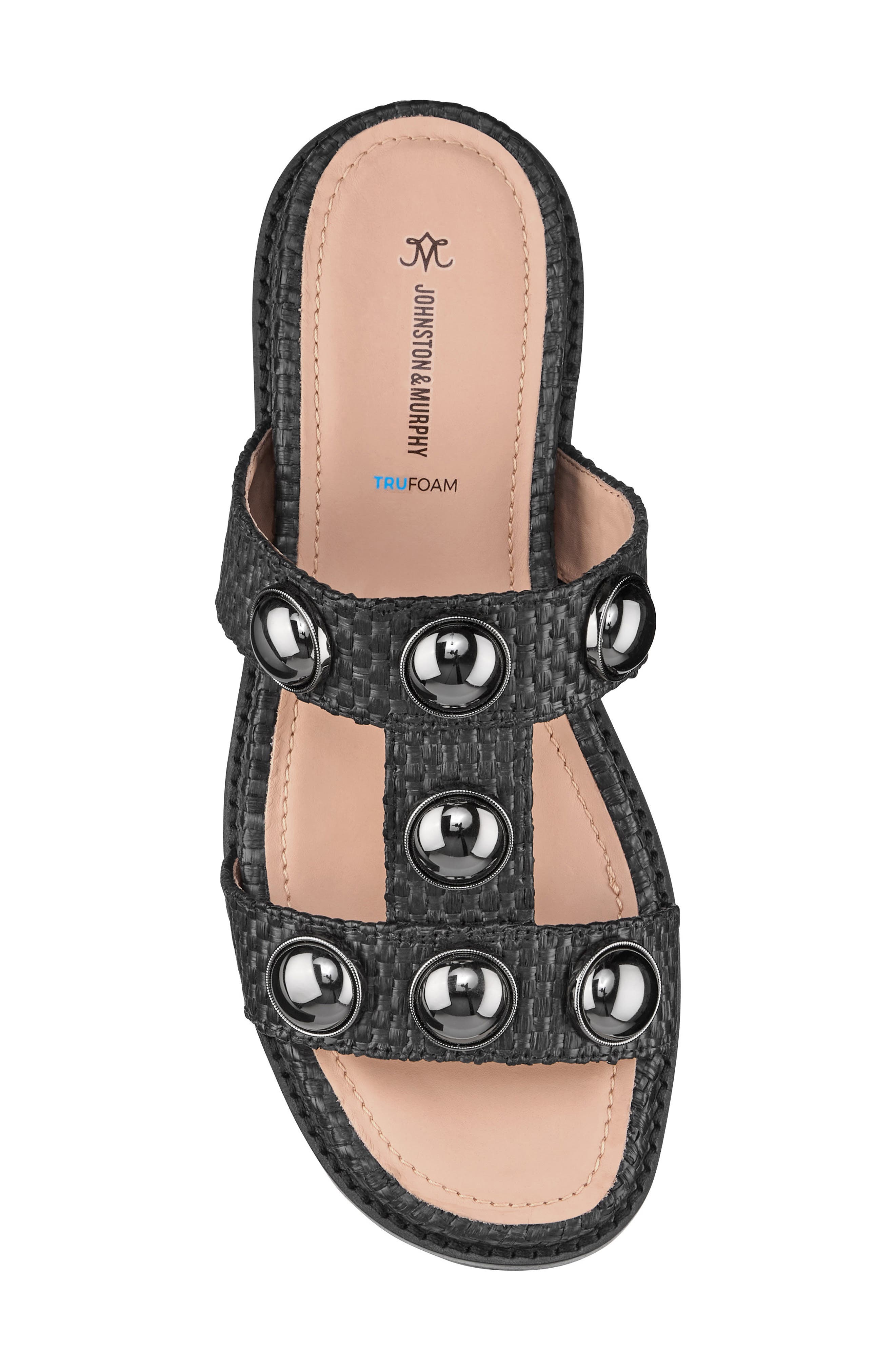Johnston & Murphy Chandler Embellished Wedge Slide Sandal, Alternate, color, Black Raffia