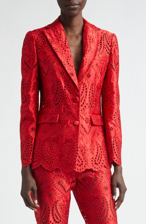 Paisley Eyelet Duchess Satin Blazer