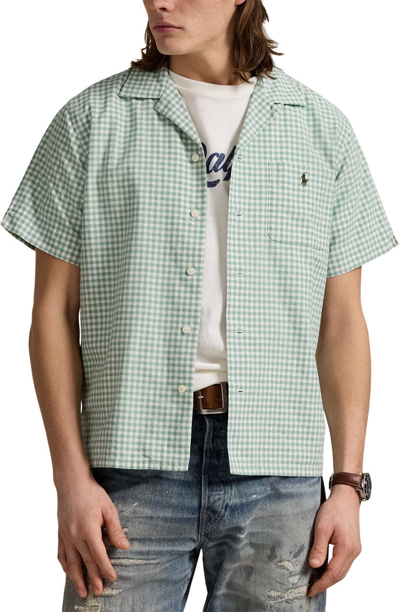 Polo Ralph Lauren Gingham Oxford Cloth Camp Shirt, Main, color, Lovat Nevis