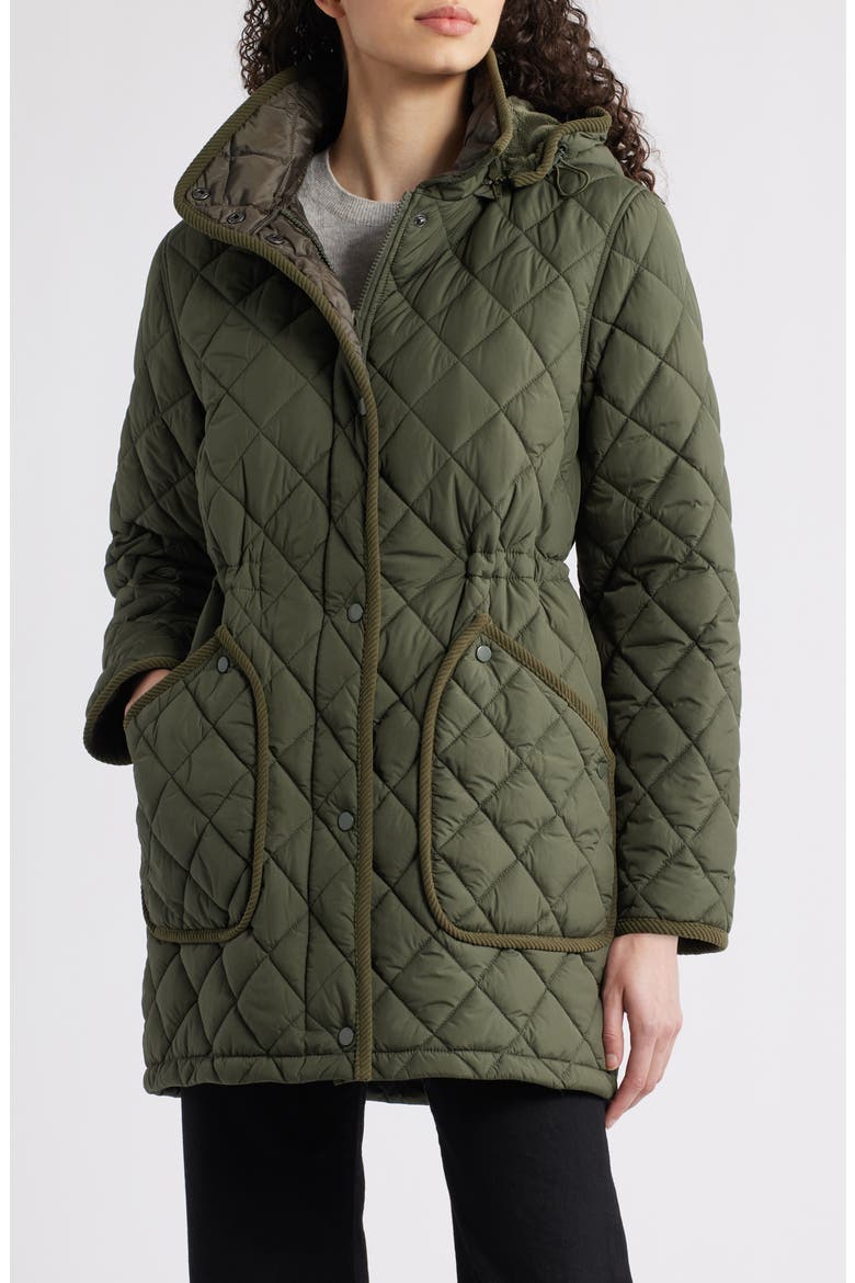 Diamond Quilted Hooded Puffer Coat, Main, color, OLIVE