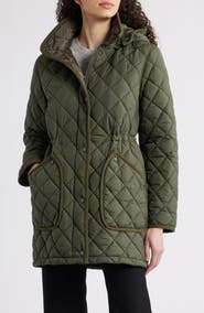 Bernardo Diamond Quilted Hooded Puffer Coat