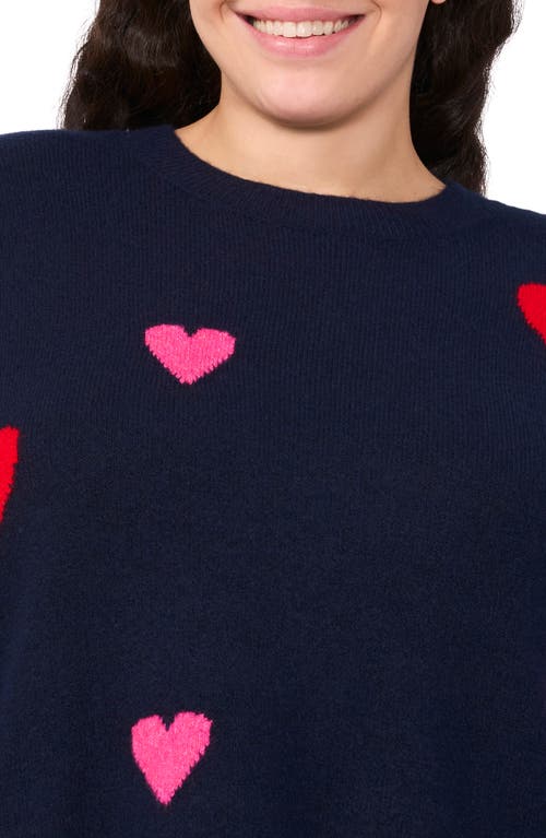 Cece Heart Pattern Crewneck Sweater In Blue