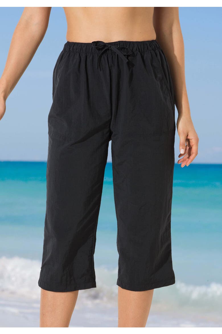 Taslon® Cover Up Capri Pant, Alternate, color, NAVY