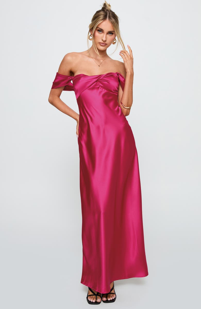 Princess Polly Live For You Off the Shoulder Gown, Alternate, color, Hot Pink