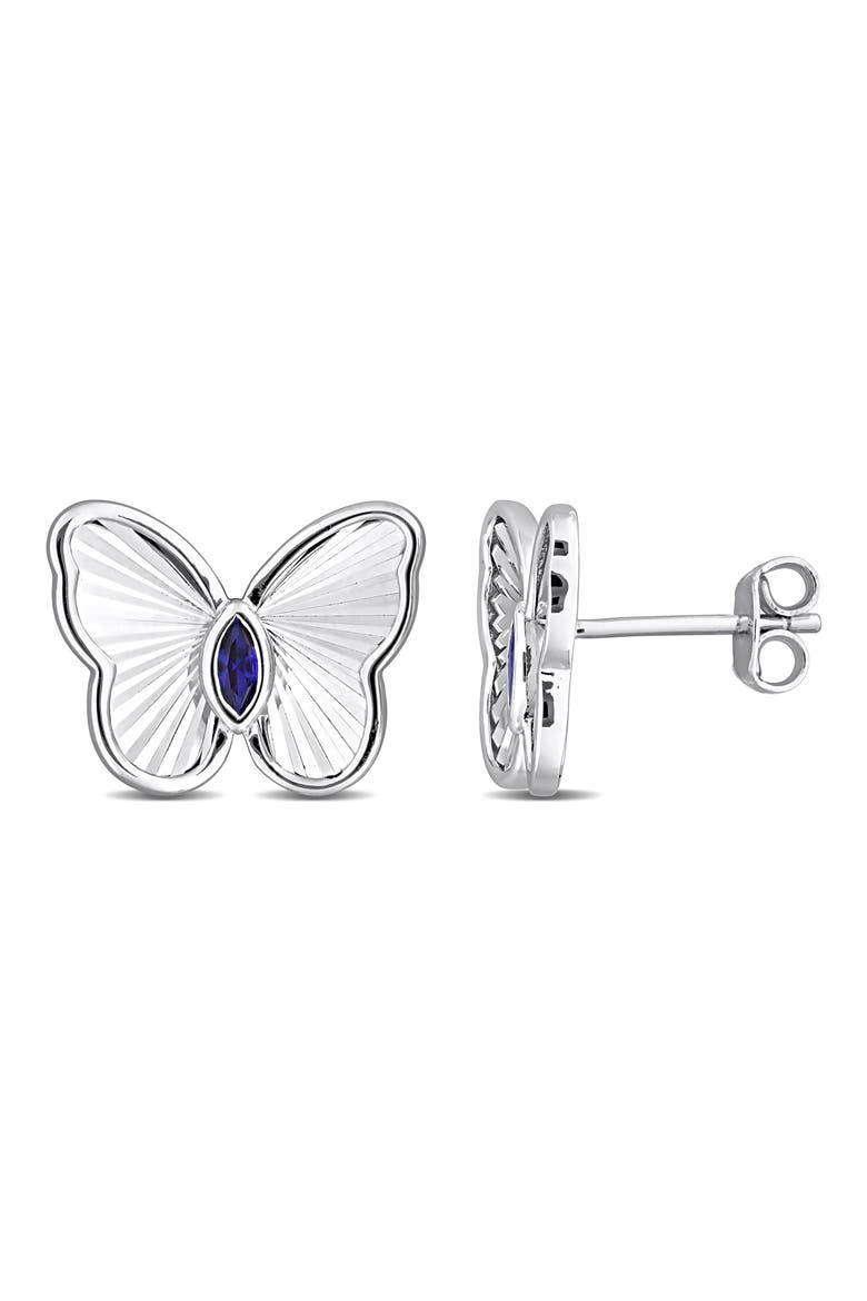 Marquise Cut Created Sapphire Butterfly Stud Earrings, Main, color, BLUE