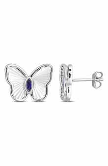 Marquise Cut Created Sapphire Butterfly Stud Earrings