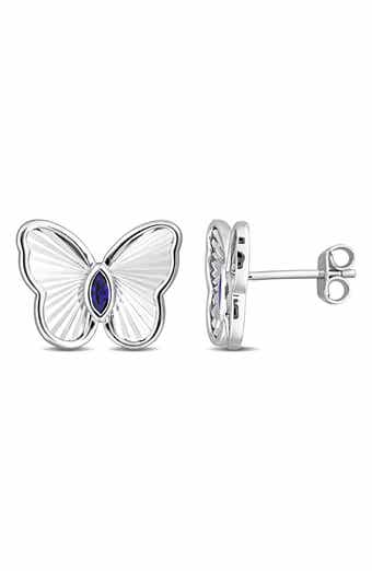 Marquise Cut Created Sapphire Butterfly Stud Earrings