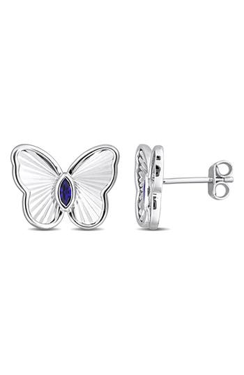 Delmar Marquise Cut Created Sapphire Butterfly Stud Earrings In Blue