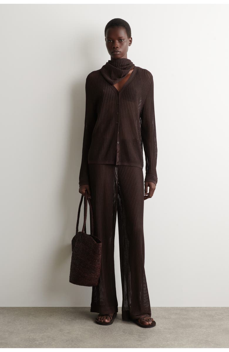 COS Pointelle-knit Triangle Scarf, Alternate, color, Brown